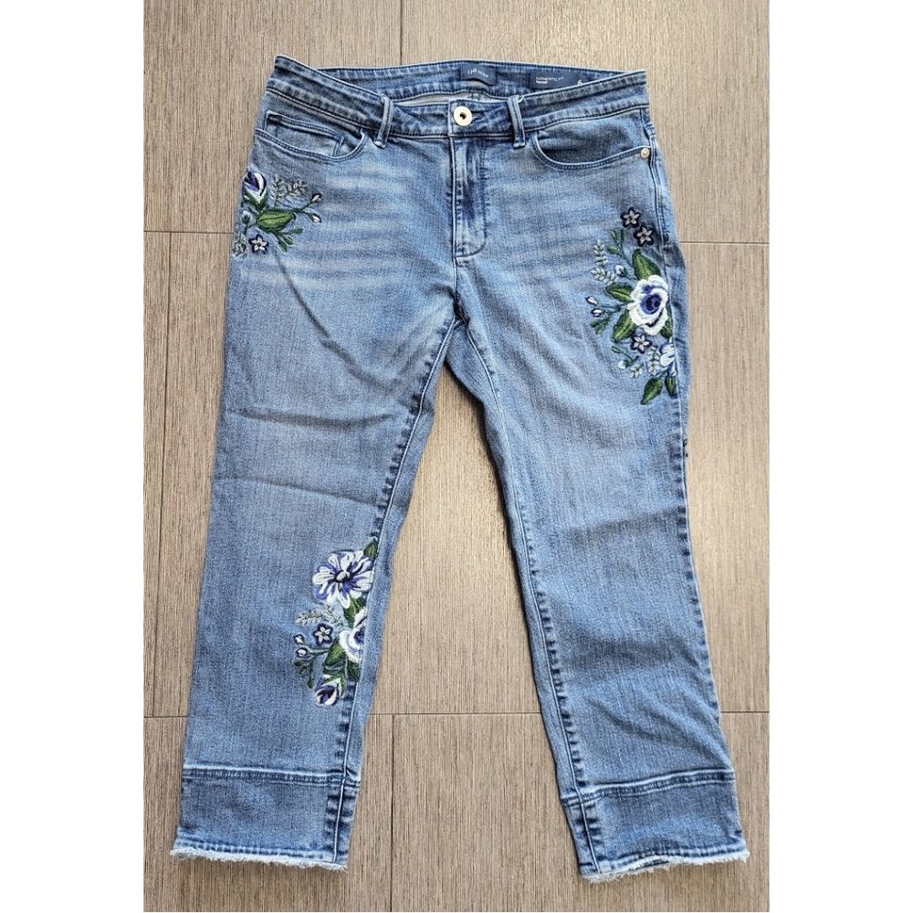 J.Jill Authentic Fit Fringed-Hem Cropped Jeans, Embroidered, Size 6 Petite